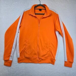 Bleecker & Mercer Mens Small Orange Track Jacket Full Zip Athleisure Stretch Gym